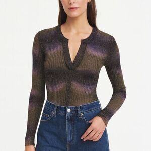 Happy Sheep Women's NWOT Tie Dye Metallic Shimmer V-Neck Ribbed LS Sweater Sz S